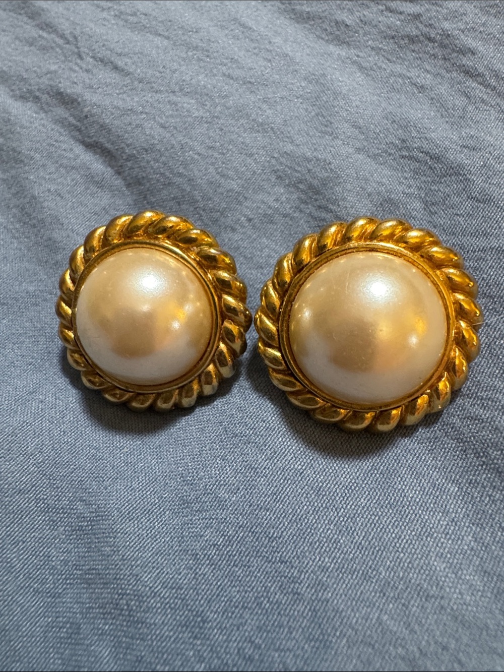 Gold-Tone Pearl Button Earrings with Twisted Rope Detail Erwin Pearl designer